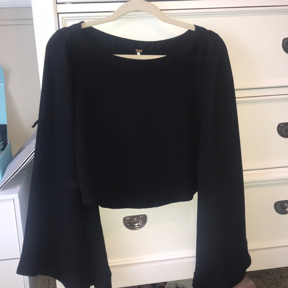 Free People Black Belle-sleeved Blouse XS